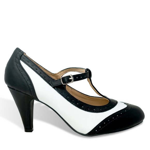 Chase & Chloe Mary Jane Oxford Pumps - Retro Round Toe Shoe with Ankle Strap - Picture 1 of 4